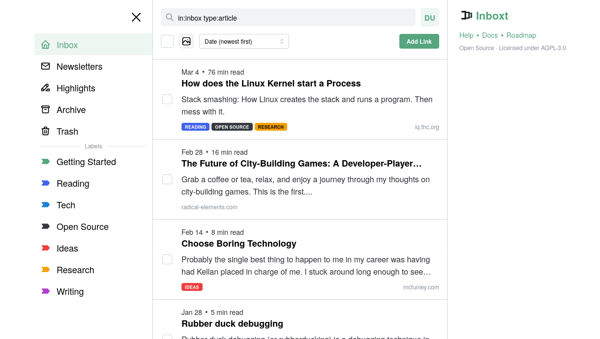 Inboxt app interface